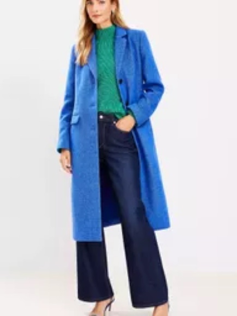 Loft Blue Herringbone Dress Coat
